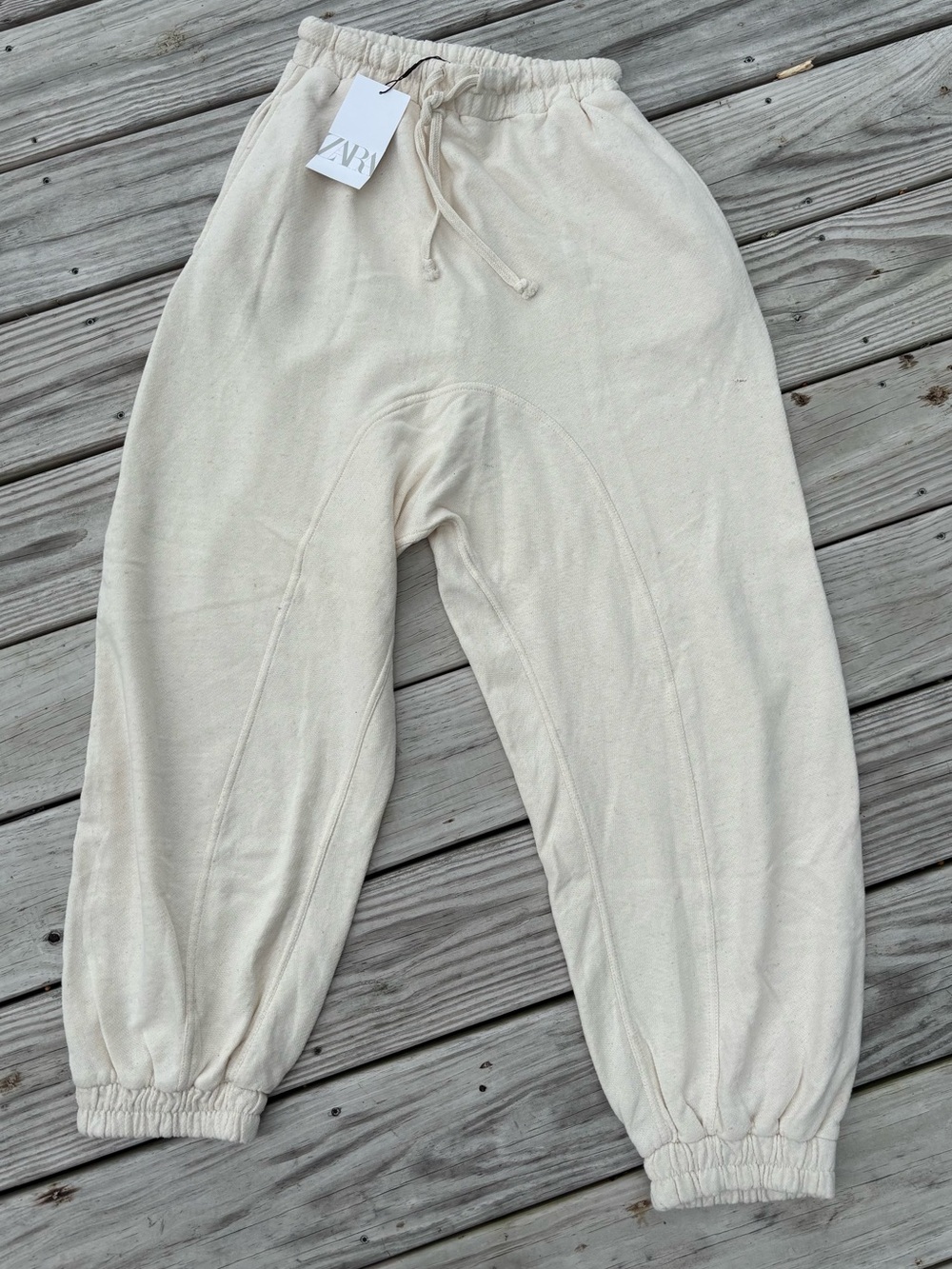 Zara Cream Elastic Waist Jogger Pants